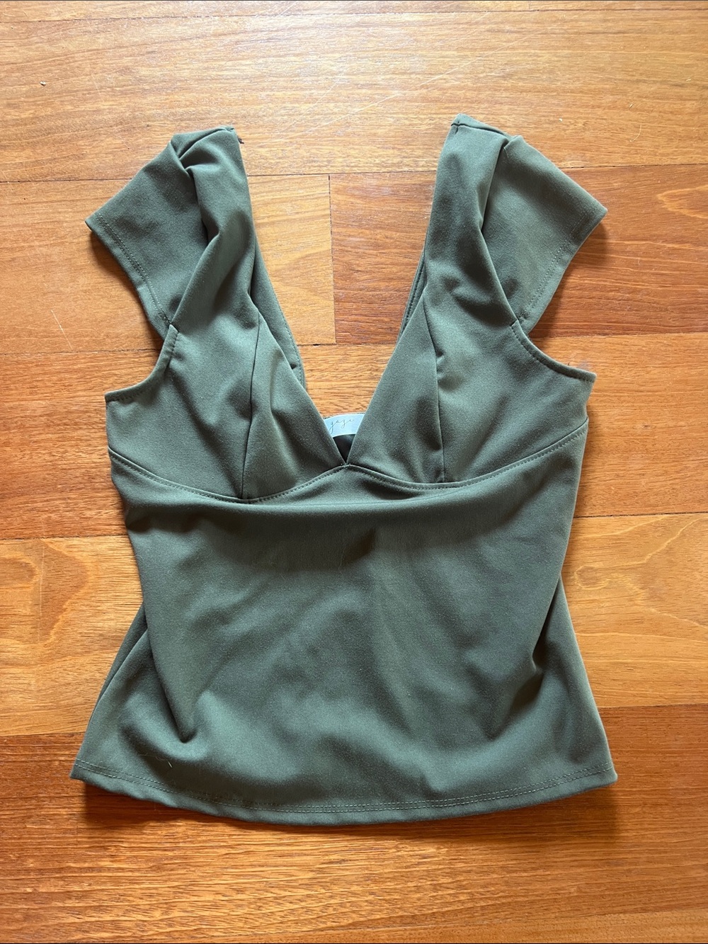 Olive Green V-Neck Women's Top